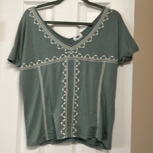 Old Navy sage w/cream boho S/P top light comfy $12